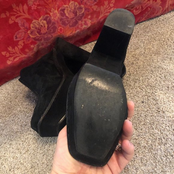 Black Open Back Wedged Booties - Picture 3 of 3